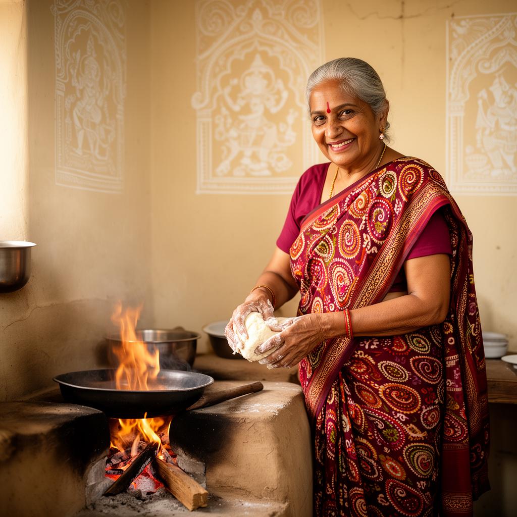 Head chef Kaki at the chulha